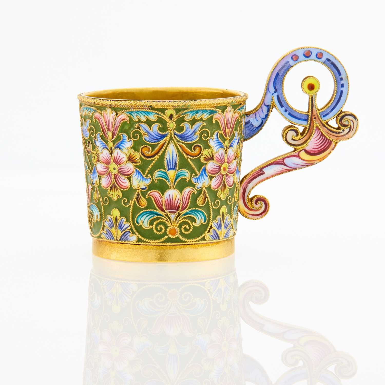 Lot 697 - Russian Silver-Gilt and Cloisonné Enamel Handled Cup