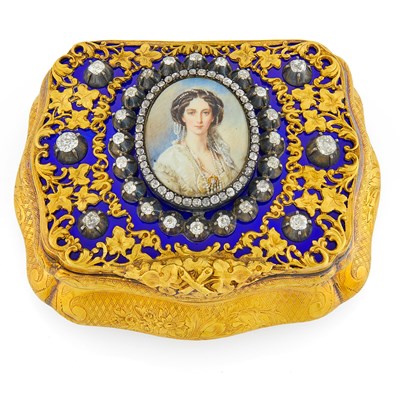 Lot Jeweled Gold and Guilloché Enamel Imperial Presentation Snuff Box