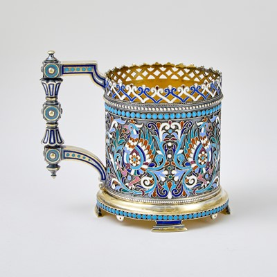 Lot 722 - Russian Parcel-Gilt Silver and Cloisonné Enamel Tea Glass Holder