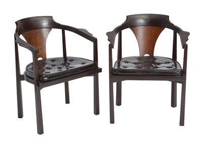 Lot 794 - Pair of Edward Wormley for Dunbar Upholstered Stained Wood Model 935 Armchairs
