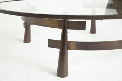 Lot 853 - Blackman Cruz Patinated Brass and Glass “Tao” Coffee Table