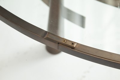 Lot 853 - Blackman Cruz Patinated Brass and Glass “Tao” Coffee Table