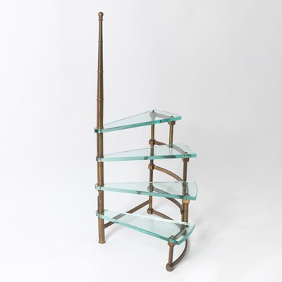 Lot 786 - Contemporary Design Glass and Brass Curved Library Step Ladder