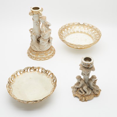 Lot 150 - Assembled English Gilt-Decorated Porcelain Six-Piece Figural Table Garniture