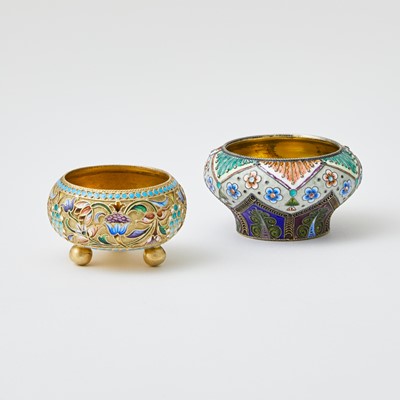 Lot 242 - Two Russian Silver-Gilt and Cloisonné Enamel Salt Cellars