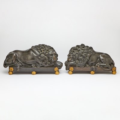 Lot 246 - Pair of Patinated and Gilt-Bronze Figures of Lions