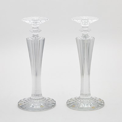 Lot 323 - Pair of Baccarat Glass "Mille Nuits" Candlesticks