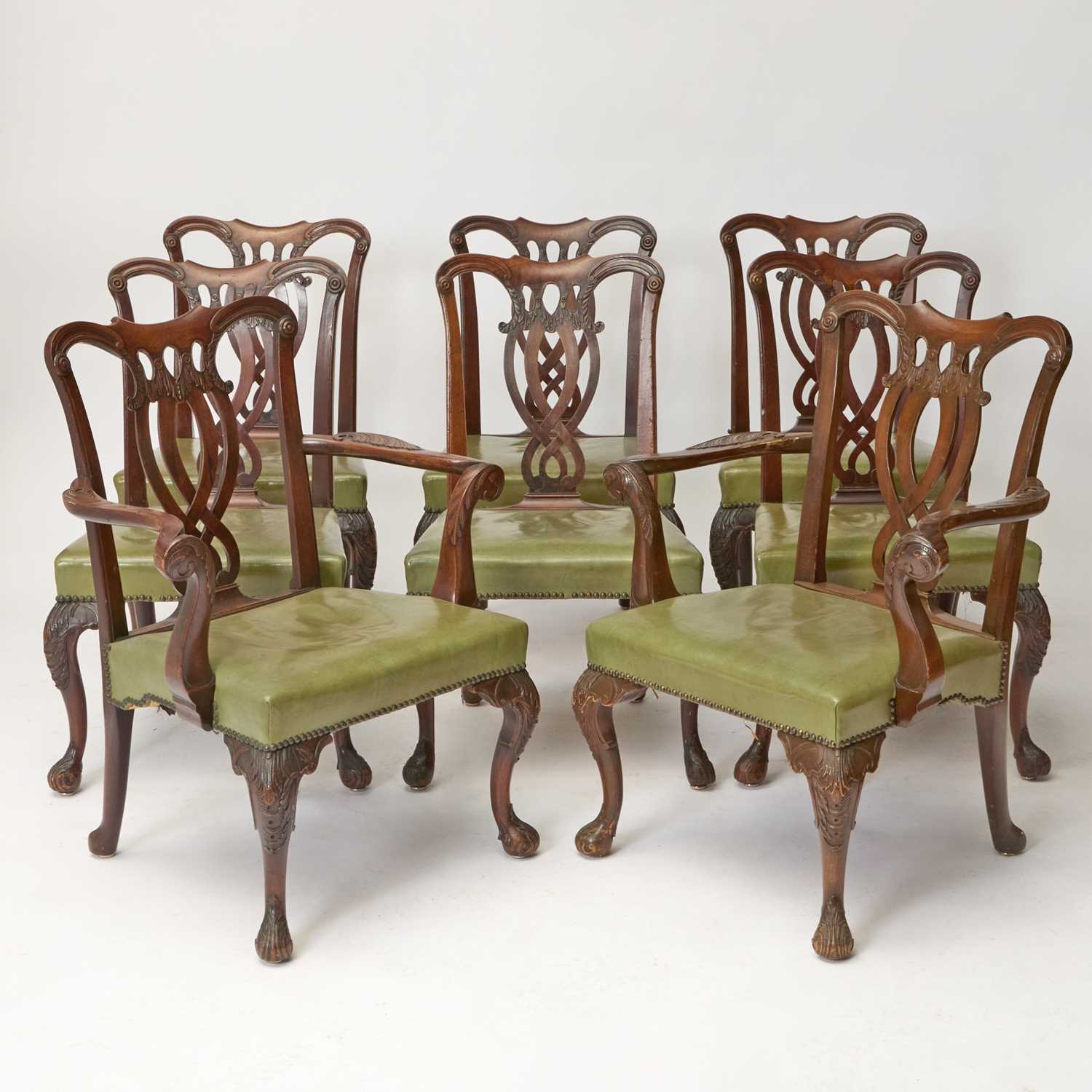 Lot 499 - Set of Six George III Green Leather Upholstered Mahogany Dining Chairs