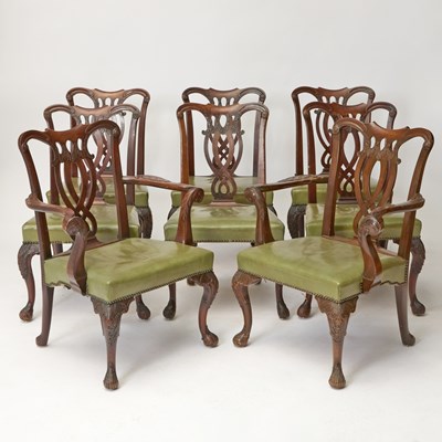 Lot 499 - Set of Eight George III Green Leather Upholstered Mahogany Dining Chairs