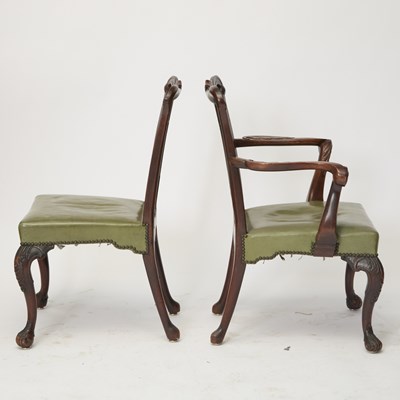 Lot 499 - Set of Six George III Green Leather Upholstered Mahogany Dining Chairs