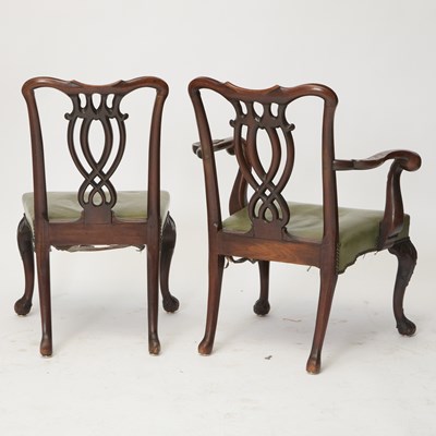 Lot 499 - Set of Six George III Green Leather Upholstered Mahogany Dining Chairs