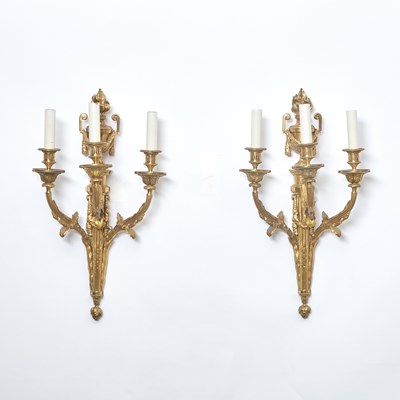 Lot 336 - Set of Four Louis XVI Gilt Bronze Three-Light Sconces