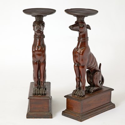 Lot 177 - Pair of Carved Mahogany Greyhound Plant Stands