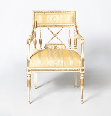 Lot 105 - Continental White Painted and Parcel Gilt Armchair