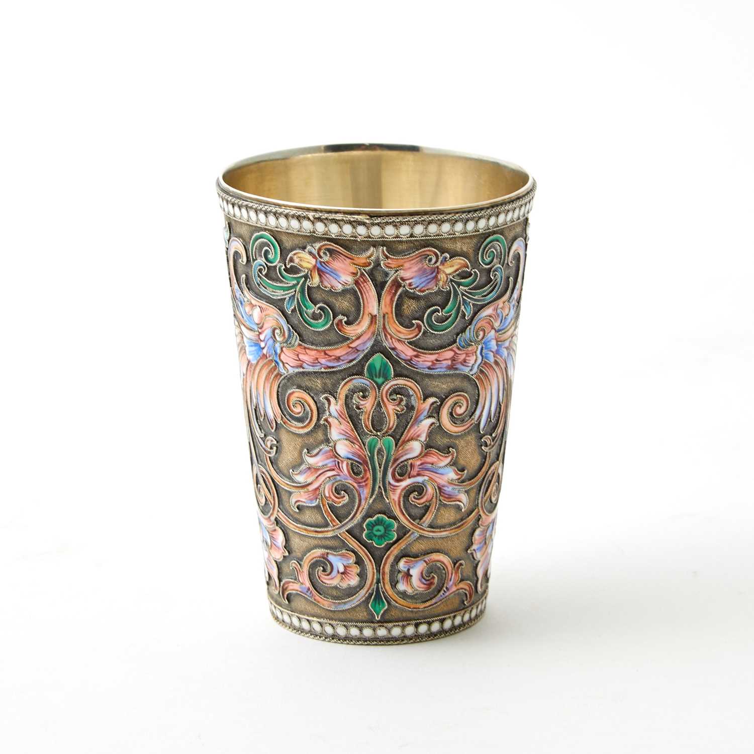 Lot 607 - Russian Silver-Gilt and Cloisonné Enamel Beaker