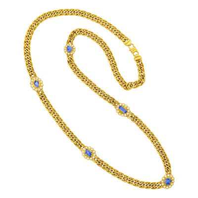 Lot 1200 - Long Gold, Sapphire and Diamond Chain Necklace