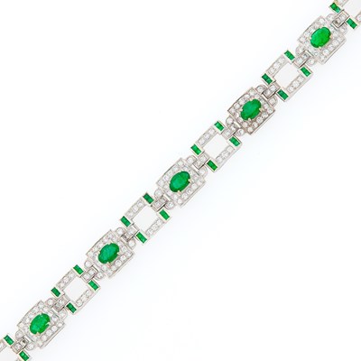 Lot 2240 - White Gold, Emerald and Diamond Link Bracelet