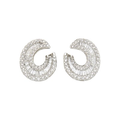 Lot 1069 - Pair of White Gold and Diamond Earclips