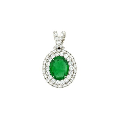 Lot 30 - Platinum, Emerald and Diamond Pendant