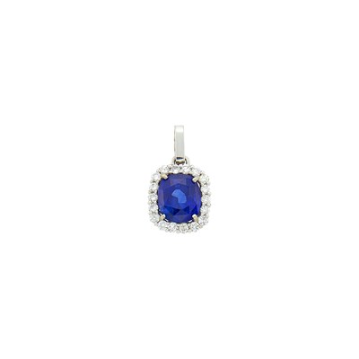 Lot 111 - Low Karat White Gold, Sapphire and Diamond Pendant