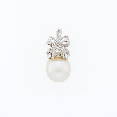 Lot 2195 - White Gold, South Sea Semi-Baroque Cultured Pearl and Diamond Enhancer Pendant