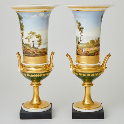 Lot 258 - Pair of Paris Porcelain Green and Gold-Ground Vases