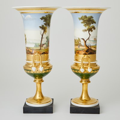 Lot 258 - Pair of Paris Porcelain Green and Gold-Ground Vases