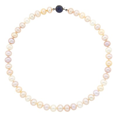 Lot 2199 - Multicolored Freshwater Pearl Necklace with Silver and Sapphire Ball Clasp