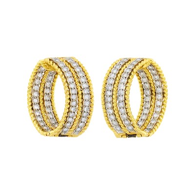 Lot 47 - Pair of Two-Color Gold and Diamond Hoop Earclips