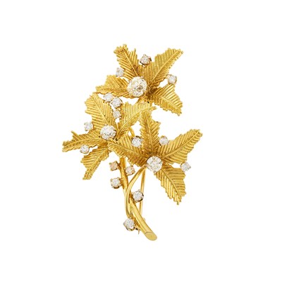 Lot 1229 - Gold and Diamond Leaf Brooch