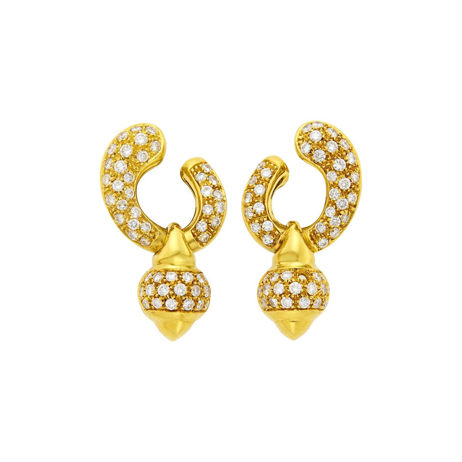 Lot 1141 - Pair of Gold and Diamond Pendant-Earrings