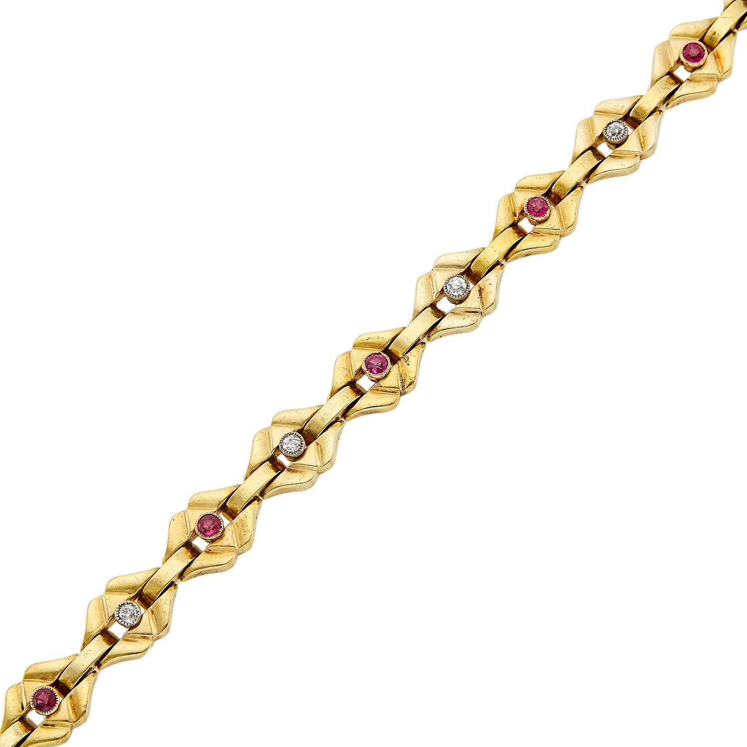 Lot 1170 - Gold, Diamond and Ruby Link Bracelet