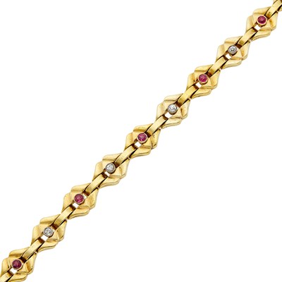 Lot 1170 - Gold, Diamond and Ruby Link Bracelet