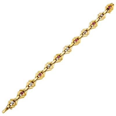 Lot 1170 - Gold, Diamond and Ruby Link Bracelet
