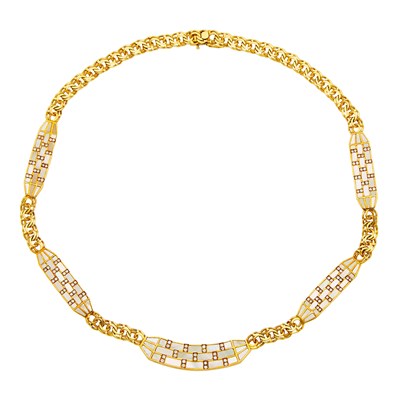 Lot 1029 - Gold, Mother-of-Pearl and Diamond Necklace