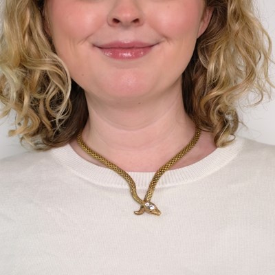 Lot 47 - Antique Gold, Diamond and Emerald Snake Necklace