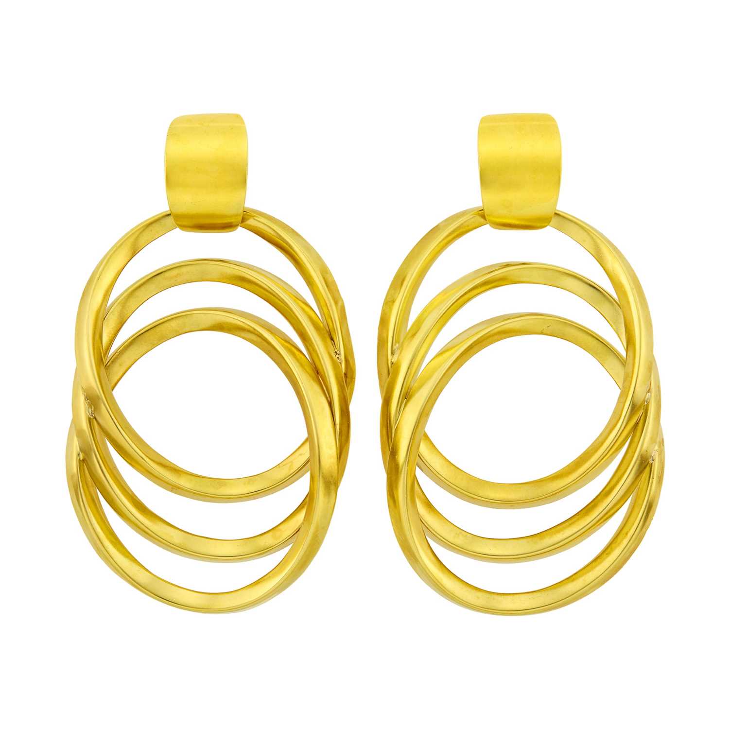 Lot 11 - Pair of Oversized Oval Link Gold Pendant-Earrings