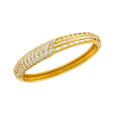 Lot 1194 - Two-Color Gold and Diamond Bangle Bracelet