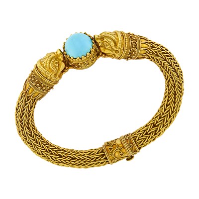 Lot 1213 - Zolotas Woven Gold Mesh and Turquoise Bracelet