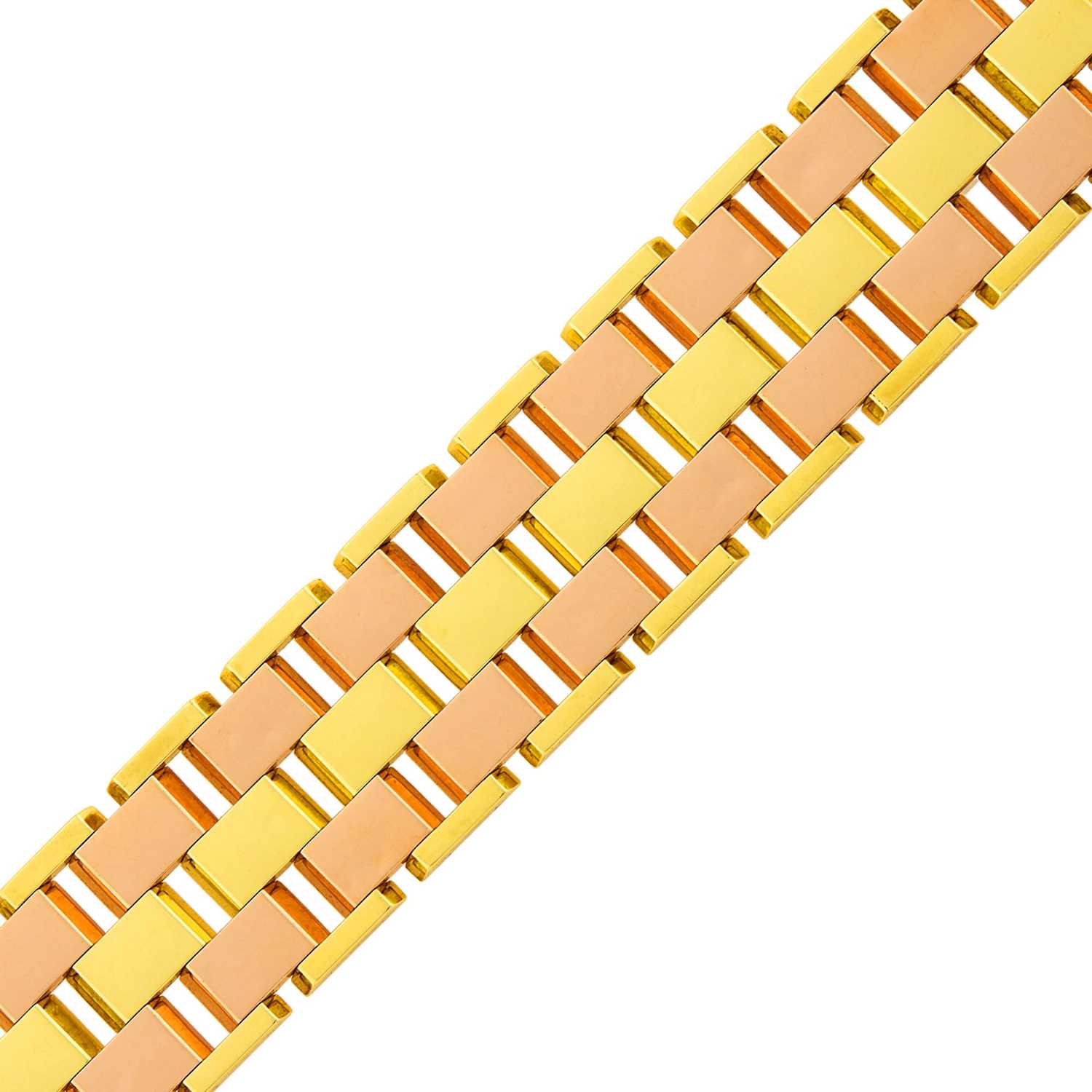 Lot 1105 - Wide Two-Color Gold Link Bracelet