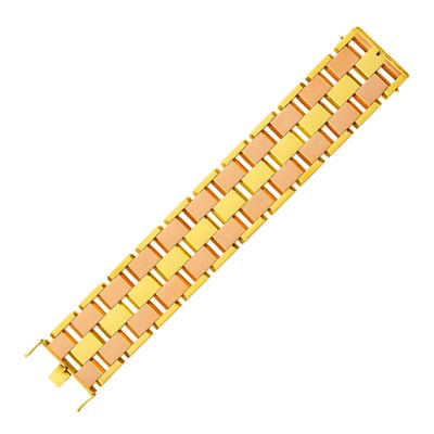 Lot 1105 - Wide Two-Color Gold Link Bracelet