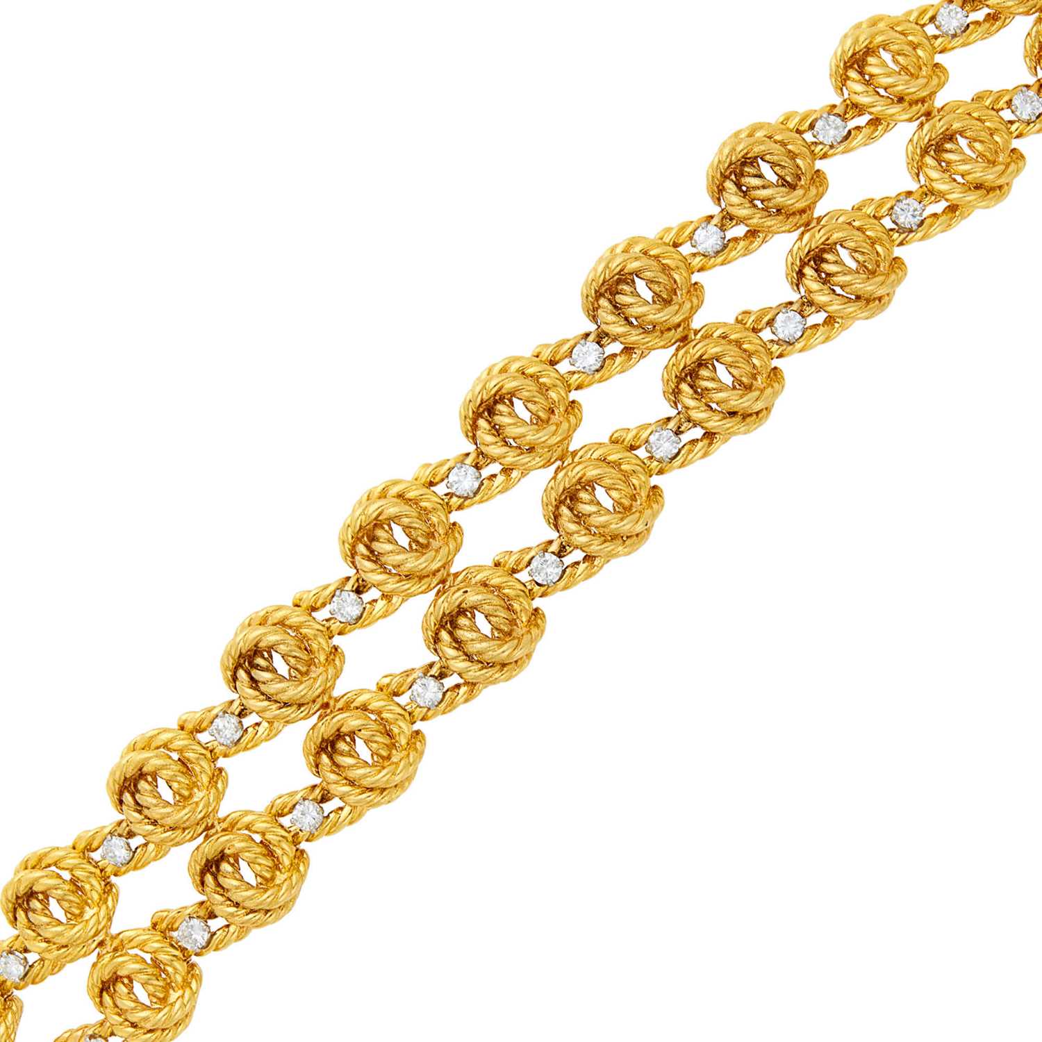 Lot 1120 - Double Strand Gold and Diamond Love Knot Bracelet, France