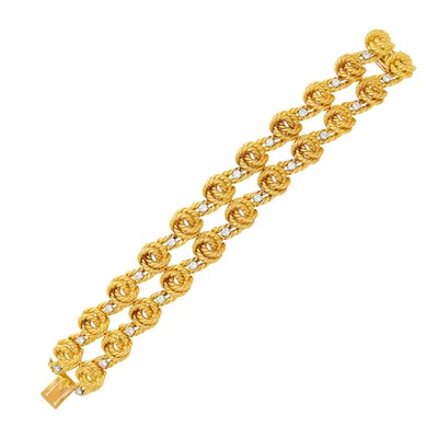 Lot 1120 - Double Strand Gold and Diamond Love Knot Bracelet, France