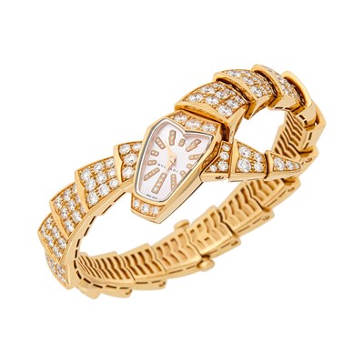 Lot 125 - Bulgari Rose Gold, Diamond and Mother-of-Pearl 'Serpenti' Wristwatch, Ref. VH2133