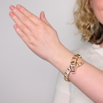 Lot 125 - Bulgari Rose Gold, Diamond and Mother-of-Pearl 'Serpenti' Wristwatch, Ref. VH2133