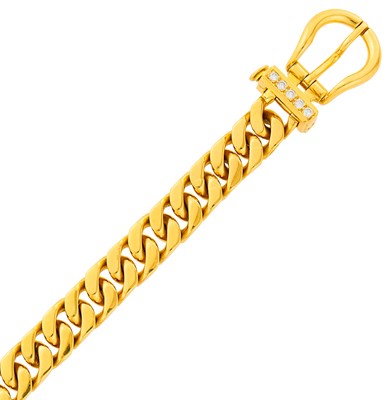 Lot 39 - Hermès Paris Gold and Diamond Curb Link Buckle Bracelet