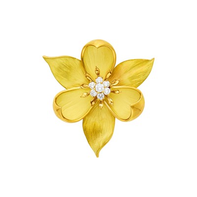 Lot 1216 - Tiffany & Co. Gold and Diamond 'Dogwood' Flower Brooch