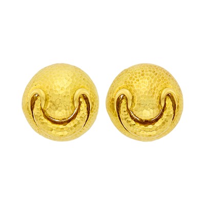 Lot 102 - David Webb Pair of Hammered Gold Shell Earclips