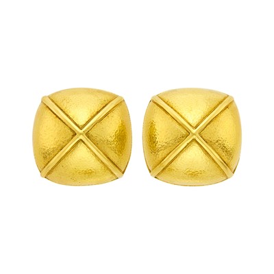 Lot 1100 - David Webb Pair of Hammered Gold Dome Earclips