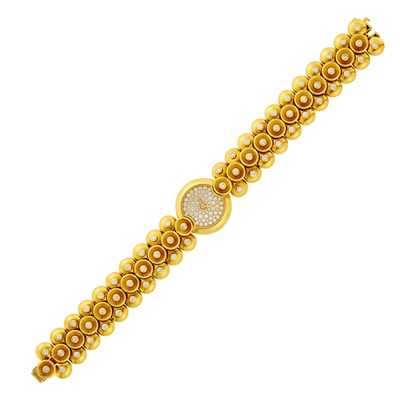 Lot 129 - Van Cleef & Arpels Gold and Diamond 'Bouton d' or' Wristwatch, France